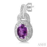 OVAL SHAPE SILVER GEMSTONE & DIAMOND EARRINGS