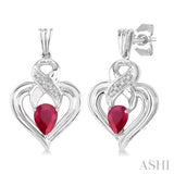 SILVER HEART SHAPE GEMSTONE& DIAMOND EARRINGS