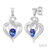 SILVER HEART SHAPE GEMSTONE& DIAMOND EARRINGS
