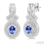 OVAL SHAPE SILVER GEMSTONE & DIAMOND EARRINGS