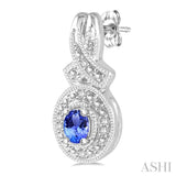 OVAL SHAPE SILVER GEMSTONE & DIAMOND EARRINGS