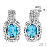 OVAL SHAPE SILVER GEMSTONE & DIAMOND EARRINGS
