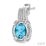 OVAL SHAPE SILVER GEMSTONE & DIAMOND EARRINGS