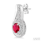 OVAL SHAPE SILVER GEMSTONE & DIAMOND EARRINGS