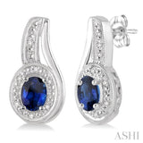 OVAL SHAPE SILVER GEMSTONE & DIAMOND EARRINGS