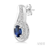 OVAL SHAPE SILVER GEMSTONE & DIAMOND EARRINGS