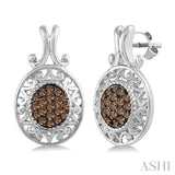 OVAL SHAPE SILVER CHAMPAGNE DIAMOND EARRINGS
