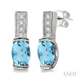 OVAL SHAPE SILVER GEMSTONE & DIAMOND EARRINGS