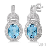 OVAL SHAPE SILVER GEMSTONE & DIAMOND EARRINGS