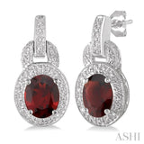 OVAL SHAPE SILVER GEMSTONE & DIAMOND EARRINGS