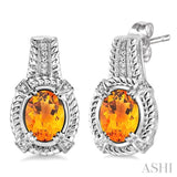OVAL SHAPE SILVER GEMSTONE & DIAMOND EARRINGS