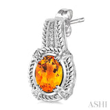 OVAL SHAPE SILVER GEMSTONE & DIAMOND EARRINGS
