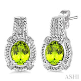 OVAL SHAPE SILVER GEMSTONE & DIAMOND EARRINGS