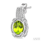 OVAL SHAPE SILVER GEMSTONE & DIAMOND EARRINGS