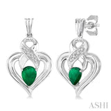 SILVER HEART SHAPE GEMSTONE& DIAMOND EARRINGS
