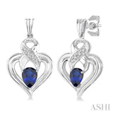 SILVER HEART SHAPE GEMSTONE& DIAMOND EARRINGS