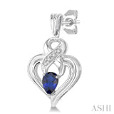 SILVER HEART SHAPE GEMSTONE& DIAMOND EARRINGS