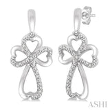 SILVER CROSS HEART SHAPE DIAMOND EARRINGS