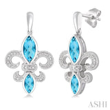 SILVER FLEUR DE LIS GEMSTONE & DIAMOND EARRINGS