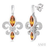 SILVER FLEUR DE LIS GEMSTONE & DIAMOND EARRINGS