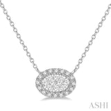 Oval Shape East-West Halo Lovebright Essential Diamond Pendant