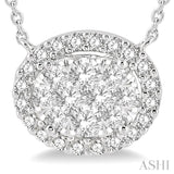 Oval Shape East-West Halo Lovebright Essential Diamond Pendant