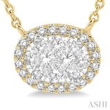 Oval Shape East-West Halo Lovebright Essential Diamond Pendant