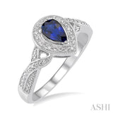 PEAR SHAPE SILVER GEMSTONE & DIAMOND RING