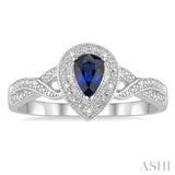 PEAR SHAPE SILVER GEMSTONE & DIAMOND RING