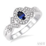 OVAL SHAPE SILVER GEMSTONE & DIAMOND RING