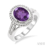 OVAL SHAPE SILVER GEMSTONE & DIAMOND RING