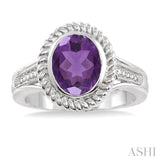 OVAL SHAPE SILVER GEMSTONE & DIAMOND RING