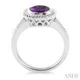 OVAL SHAPE SILVER GEMSTONE & DIAMOND RING