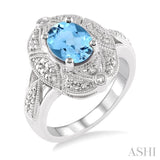 OVAL SHAPE SILVER GEMSTONE & DIAMOND RING