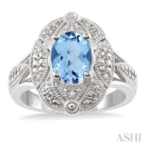 OVAL SHAPE SILVER GEMSTONE & DIAMOND RING