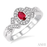 OVAL SHAPE SILVER GEMSTONE & DIAMOND RING