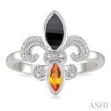 SILVER FLEUR DE LIS GEMSTONE & DIAMOND RING