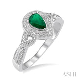 PEAR SHAPE SILVER GEMSTONE & DIAMOND RING
