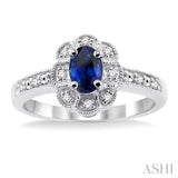 OVAL SHAPE SILVER GEMSTONE & DIAMOND RING