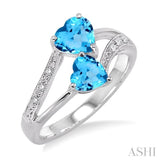 DOUBLE HEART SHAPE SILVER GEMSTONE & DIAMOND RING