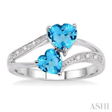 DOUBLE HEART SHAPE SILVER GEMSTONE & DIAMOND RING