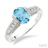 OVAL SHAPE SILVER GEMSTONE & DIAMOND RING