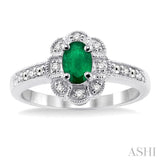 OVAL SHAPE SILVER GEMSTONE & DIAMOND RING