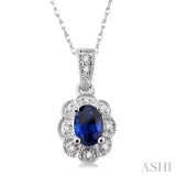 Oval Shape Gemstone & Diamond Pendant