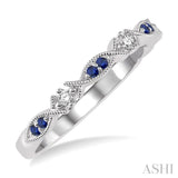 1.25 MM Round Cut Blue Sapphire and 1/20 Ctw Round Cut Diamond Half Eternity Wedding Band in 14K White Gold