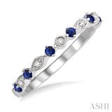 1.80 MM Round Cut Sapphire and 1/20 Ctw Round Cut Diamond Half Eternity Wedding Band in 14K White Gold