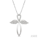 1/6 Ctw Angel Wing Round Cut Diamond Cross Pendant With Chain in 10K White Gold