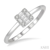 1/8 Ctw Square Shape Baguette and Round Cut Diamond Petite Fashion Ring in 10K White Gold