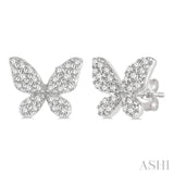 1/5 Ctw Butterfly Motif Round Cut Diamond Petite Fashion Earrings in 10K White Gold