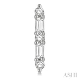 1/6 Ctw Solid Bar Baguette and Round Cut Diamond Petite Earrings in 10K White Gold